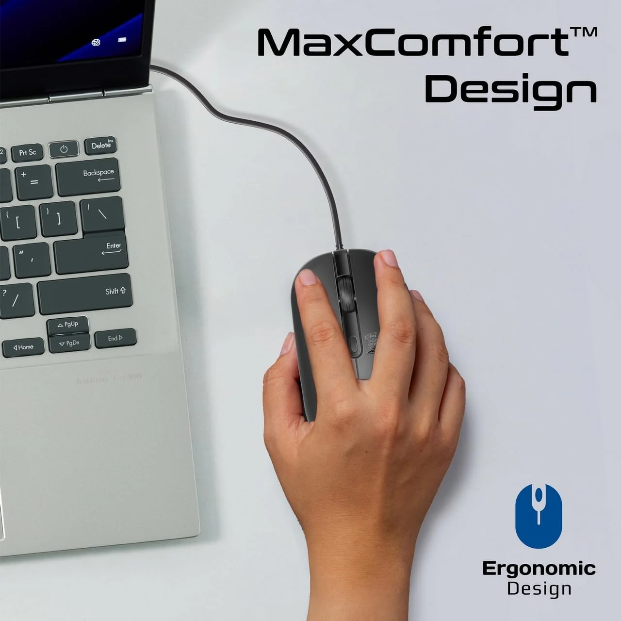 Promate MaxComfort Adjustable DPI Wired Optical Mouse, 2400DPI High Precision, 1.5m Cable Length - Image 3