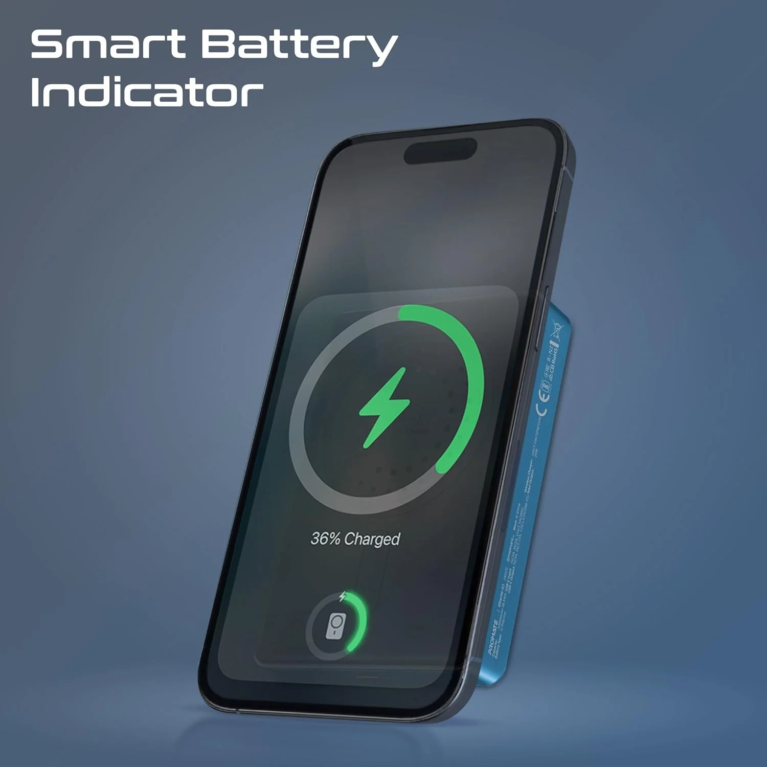 Promate Wireless Ultra-Compact 10000mAh Power Bank with Ultra-Fast 15W MagSafe Compatible Charging, Super-Fast 20W USB-C Input/Output Port Smart Battery Indicators, Blade-10 Blue - Image 5