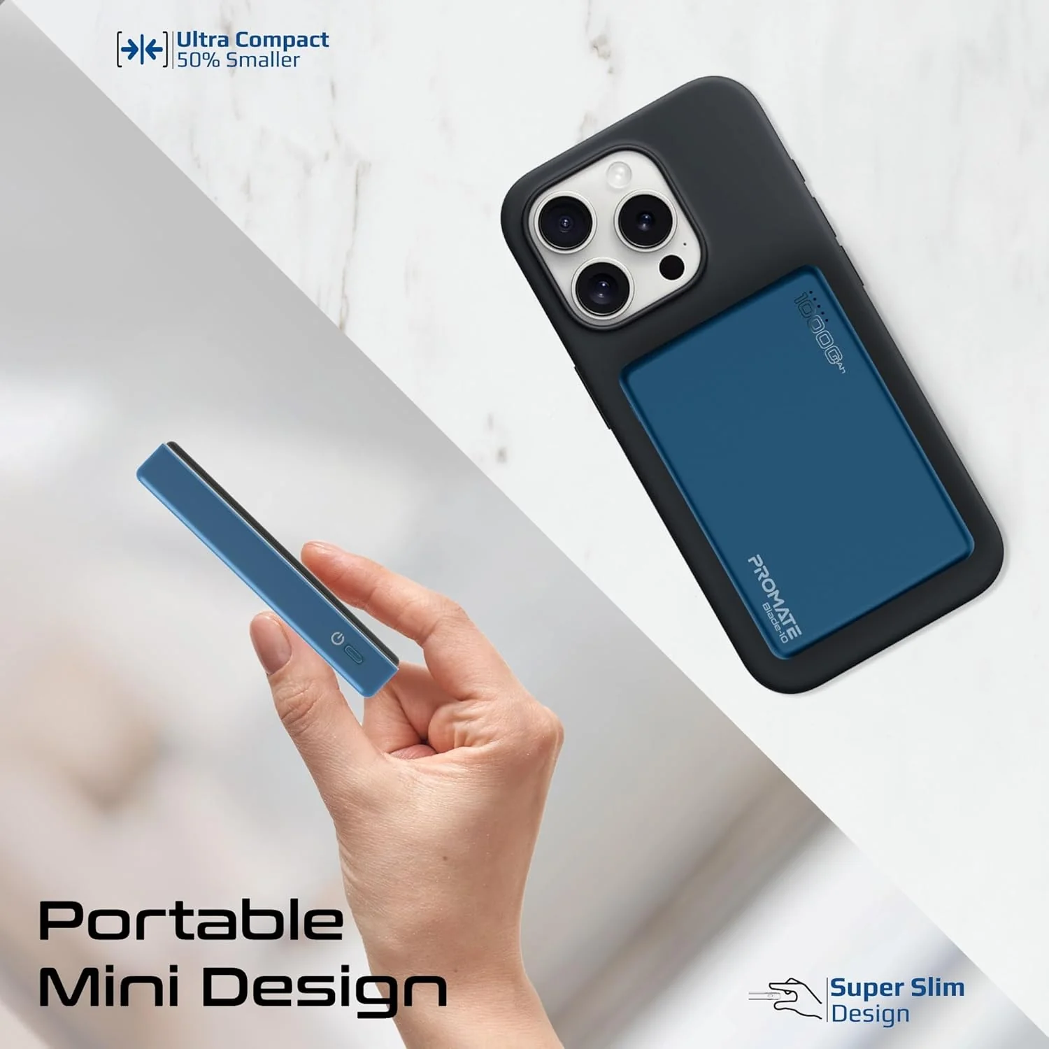Promate Wireless Ultra-Compact 10000mAh Power Bank with Ultra-Fast 15W MagSafe Compatible Charging, Super-Fast 20W USB-C Input/Output Port Smart Battery Indicators, Blade-10 Blue - Image 7