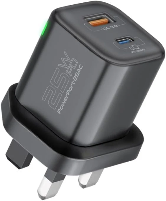 PROMATE Ultra Fast Dual Port Charger 25 Watt, Black