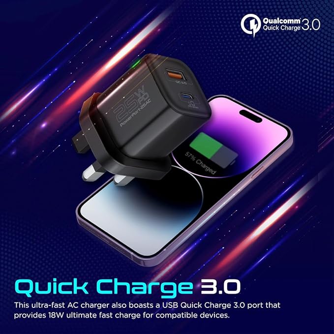 PROMATE Ultra Fast Dual Port Charger 25 Watt, Black - Image 3