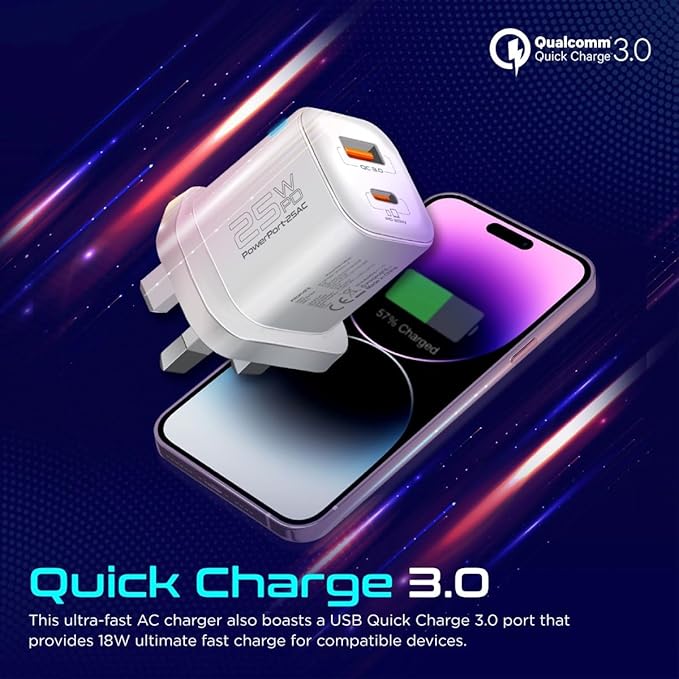PROMATE Ultra Fast Dual Port Charger 25 Watt, White - Image 3