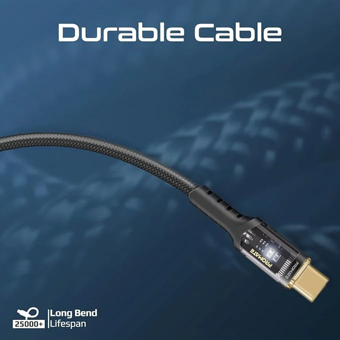 PROMATE USB-C to USB-C Cable, 1.2 meter Fast-Charging 100 Watt, LED, 480 Mbps Data Sync, LucidLine-CC120 Black - Image 3