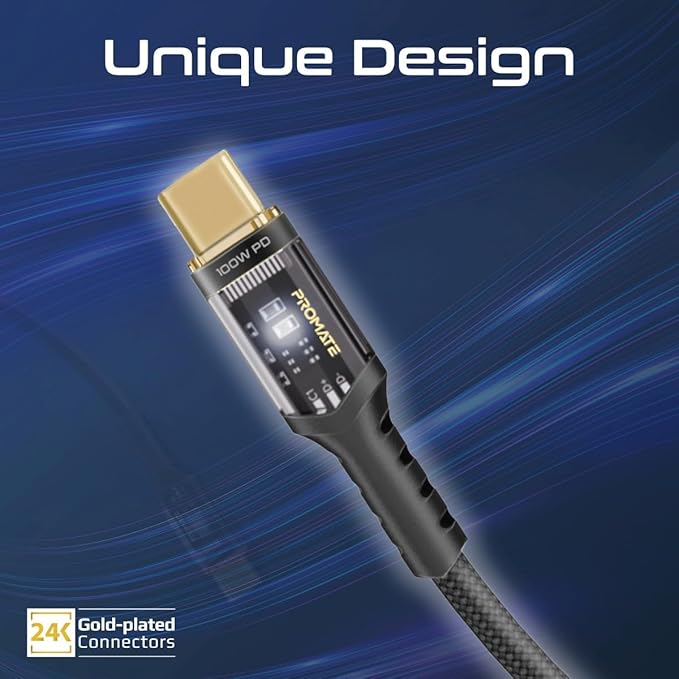 PROMATE USB-C to USB-C Cable, 1.2 meter Fast-Charging 100 Watt, LED, 480 Mbps Data Sync, LucidLine-CC120 Black - Image 4