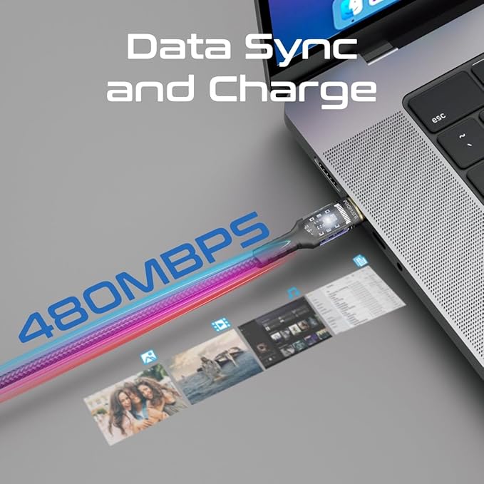 PROMATE USB-C to USB-C Cable, 1.2 meter Fast-Charging 100 Watt, LED, 480 Mbps Data Sync, LucidLine-CC120 Black - Image 5