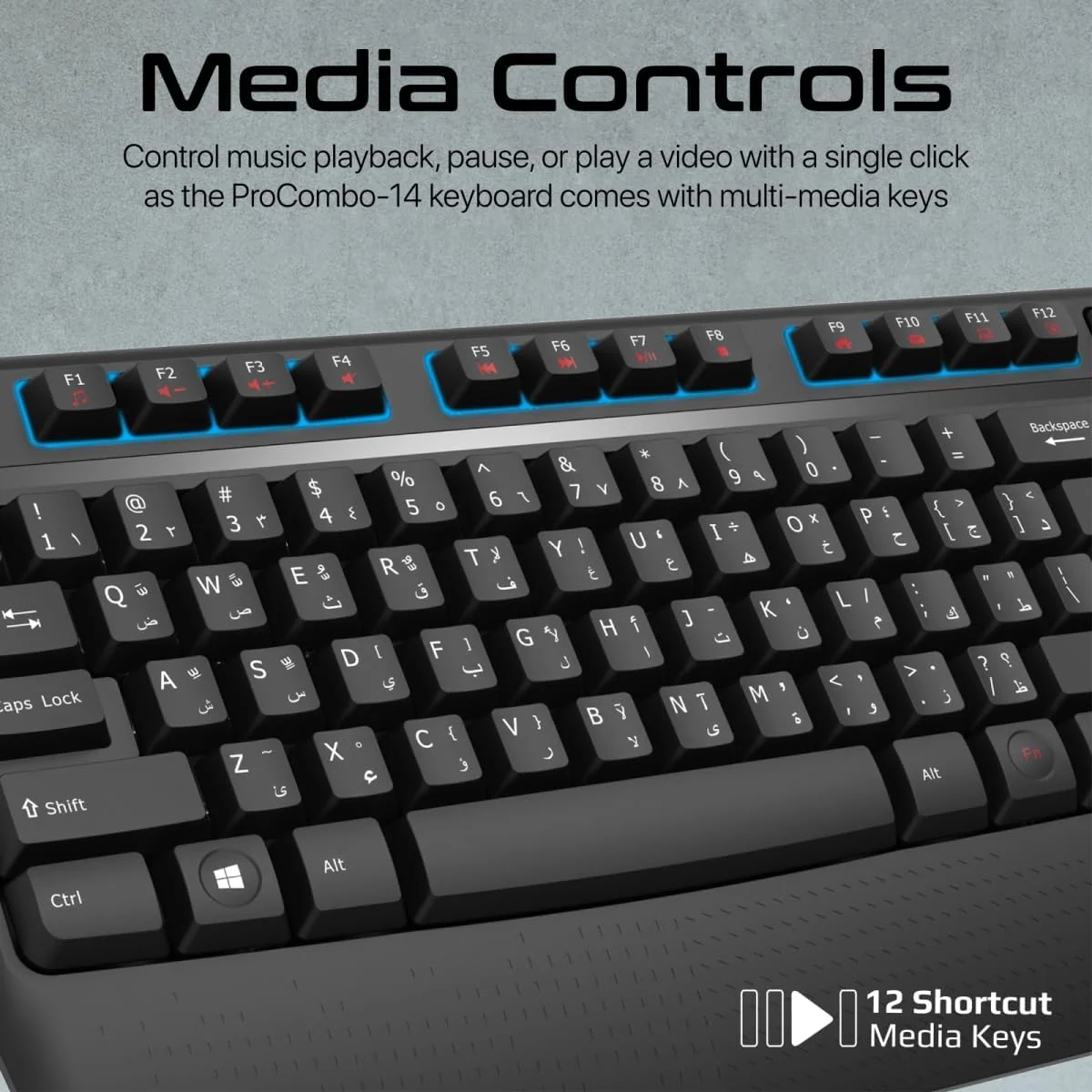 Promate Wireless Keyboard and Mouse Combo, Ergonomic Angled 2.4Ghz with 1200 DPI, Ambidextrous Mouse, Wrist Rest, Nano USB Receiver, Media Keys, for iMac, MacBook Air, ASUS, English/Arabic - Image 5