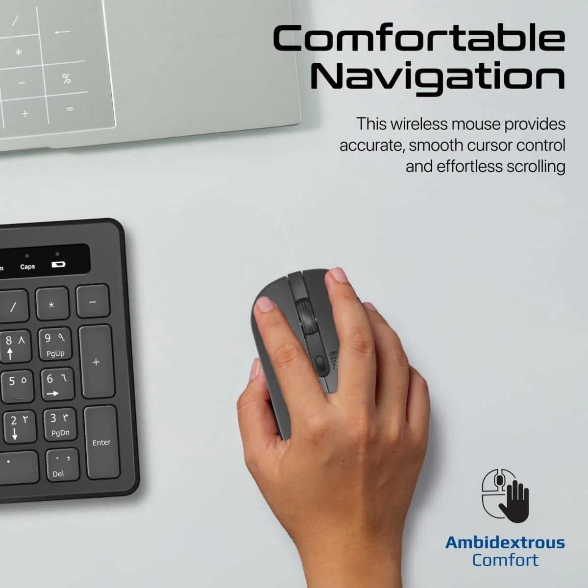 Promate Wireless Keyboard and Mouse Combo, Slim Full-Size2.4Ghz Wireless Keyboard, 1600 DPI Ambidextrous Mouse, Nano USB Receiver, Quiet Keys, Angled Kickstand for iMac, MacBook, ASUS, English/Arabic - Image 6
