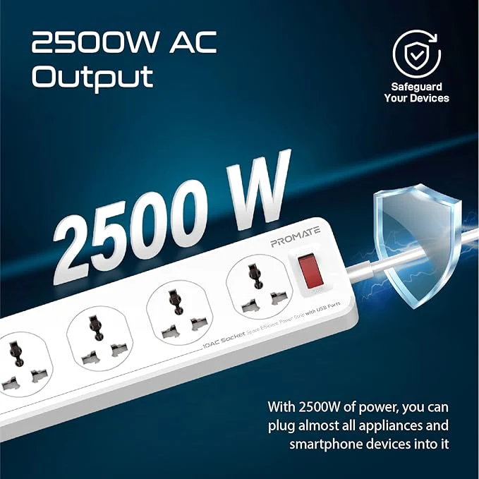 PROMATE 3 Meter Length Power Strip with USB Charging Ports, Universal 10 AC Outlets Surge Protect Extension with 20 Watt USB-C Power Delivery Port, 18 Watt QC 3.0 Amp Port, 4 USB IntelliCharge Ports - Image 3