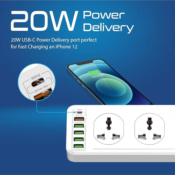 PROMATE 3 Meter Length Power Strip with USB Charging Ports, Universal 10 AC Outlets Surge Protect Extension with 20 Watt USB-C Power Delivery Port, 18 Watt QC 3.0 Amp Port, 4 USB IntelliCharge Ports - Image 5