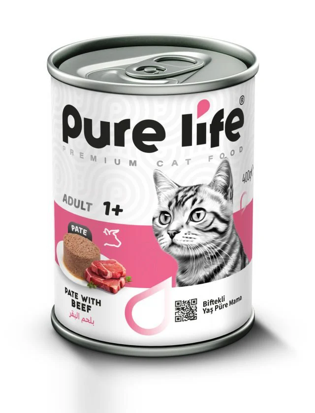 PURE LIFE Premium Adult Cat Food 1+, Savory Beef Pâté, 400g Can