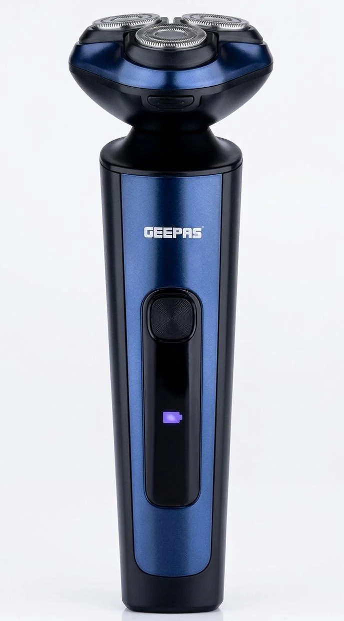 Geepas GSR57501 3-Head Rechargeable Shaver - Blue | IPX6 Waterproof, Lithium Battery | Fast Charging | Easy Cleaning | LED Indicator | Long-Lasting Motor