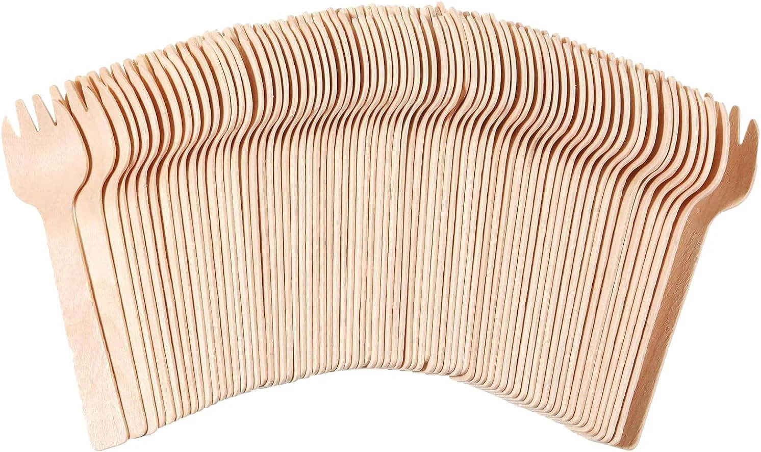QING MIAN 50pcs Disposable Wooden Fork 10.5cm