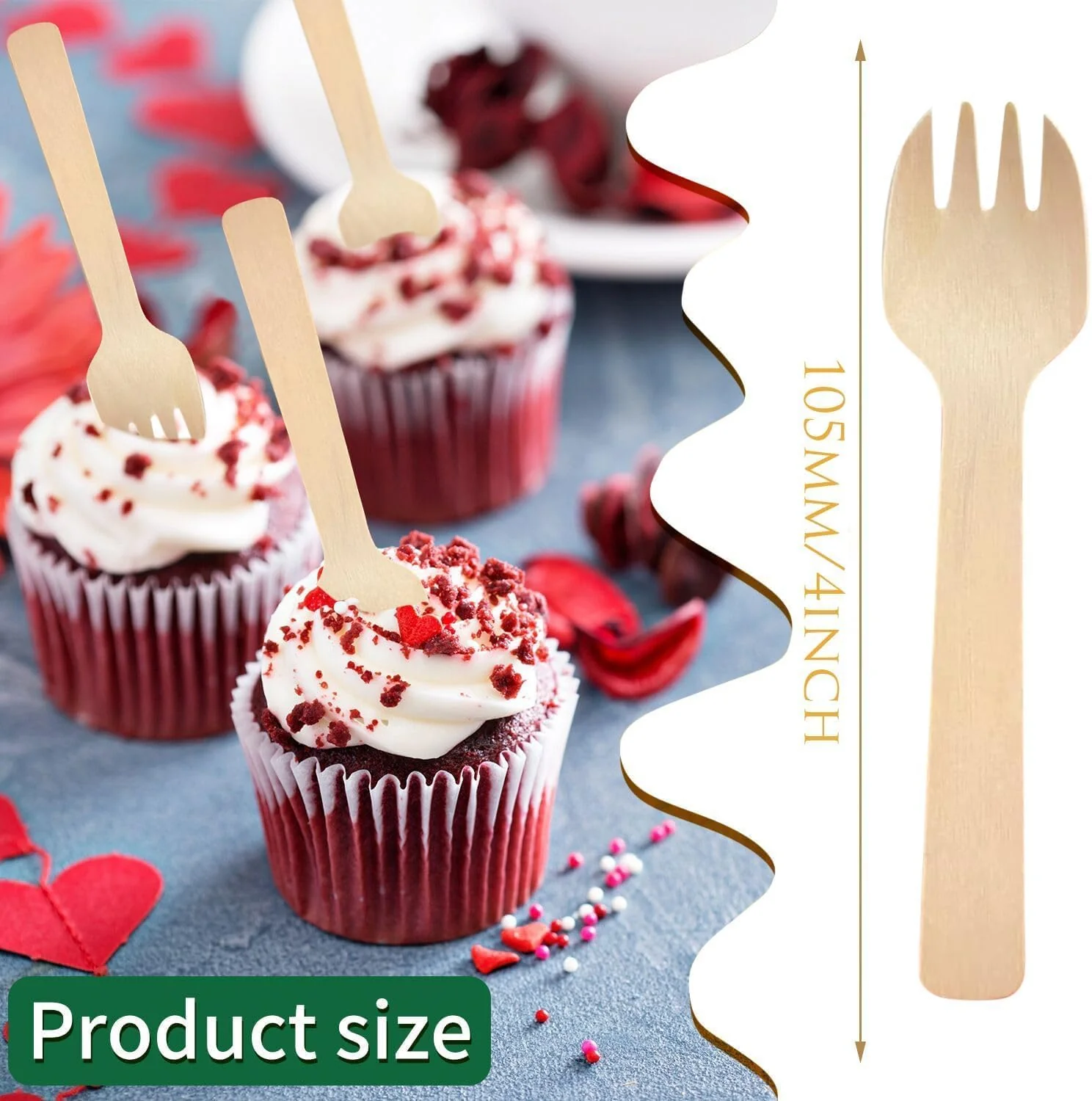 QING MIAN 50pcs Disposable Wooden Fork 10.5cm - Image 2