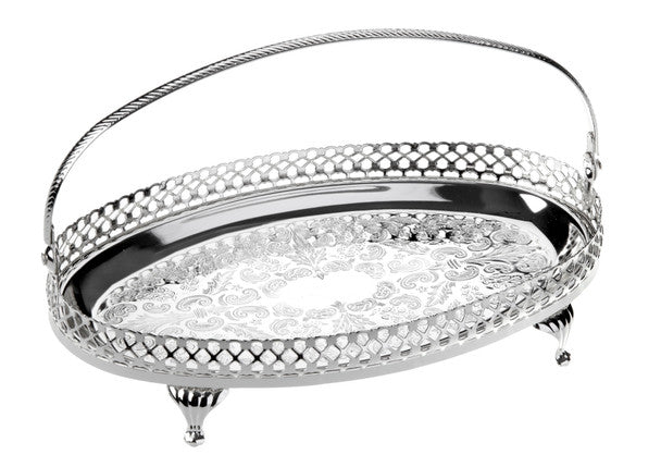 Queen Anne Small Oval Tray/Legs/Handle 14 X 14.6 X 22.86cm Queen Anne English Silver Plate