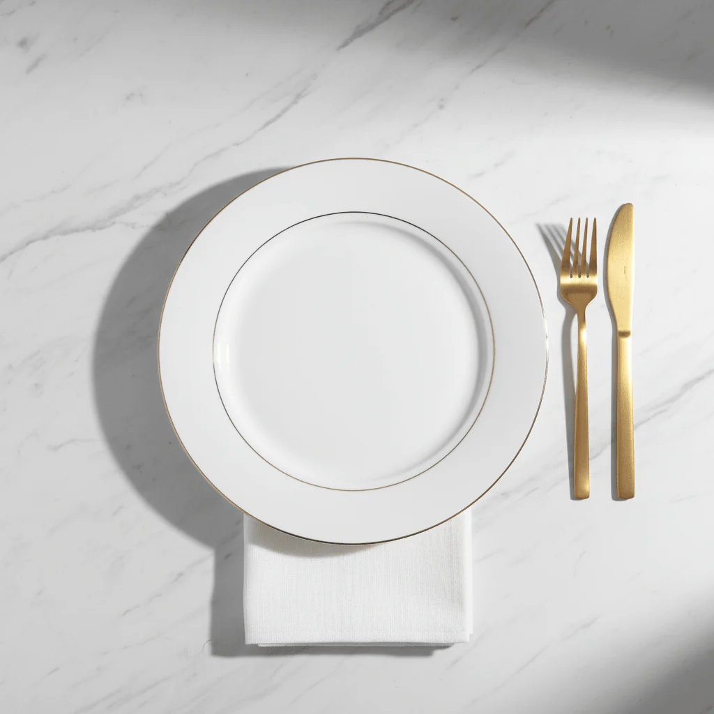 Queens White Ceramic Dinner Plate with Golden Rim — 10.5 Inch - Image 4