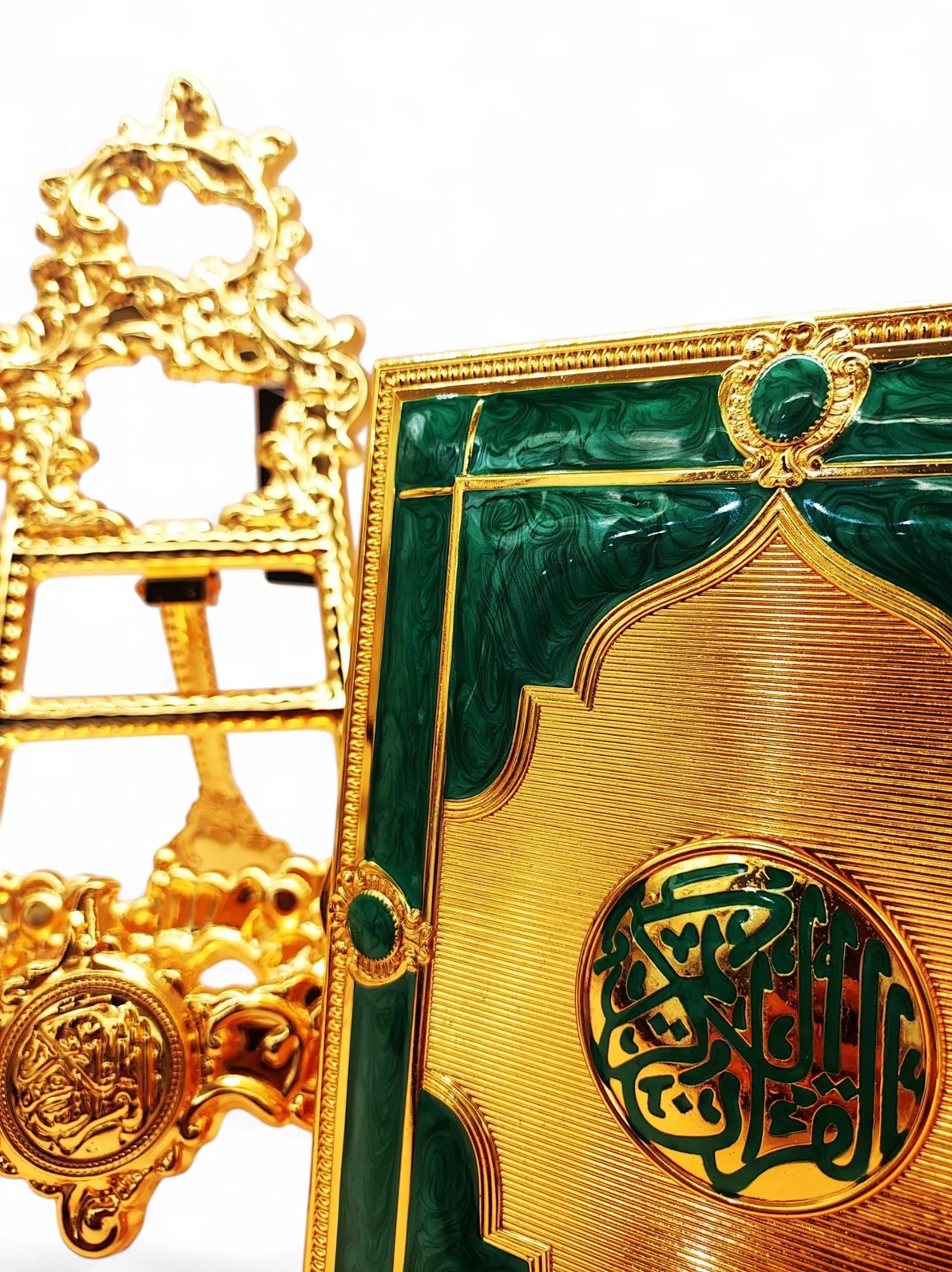 Quran Box With Stand Golden Green Medium 22x17cm - Image 2