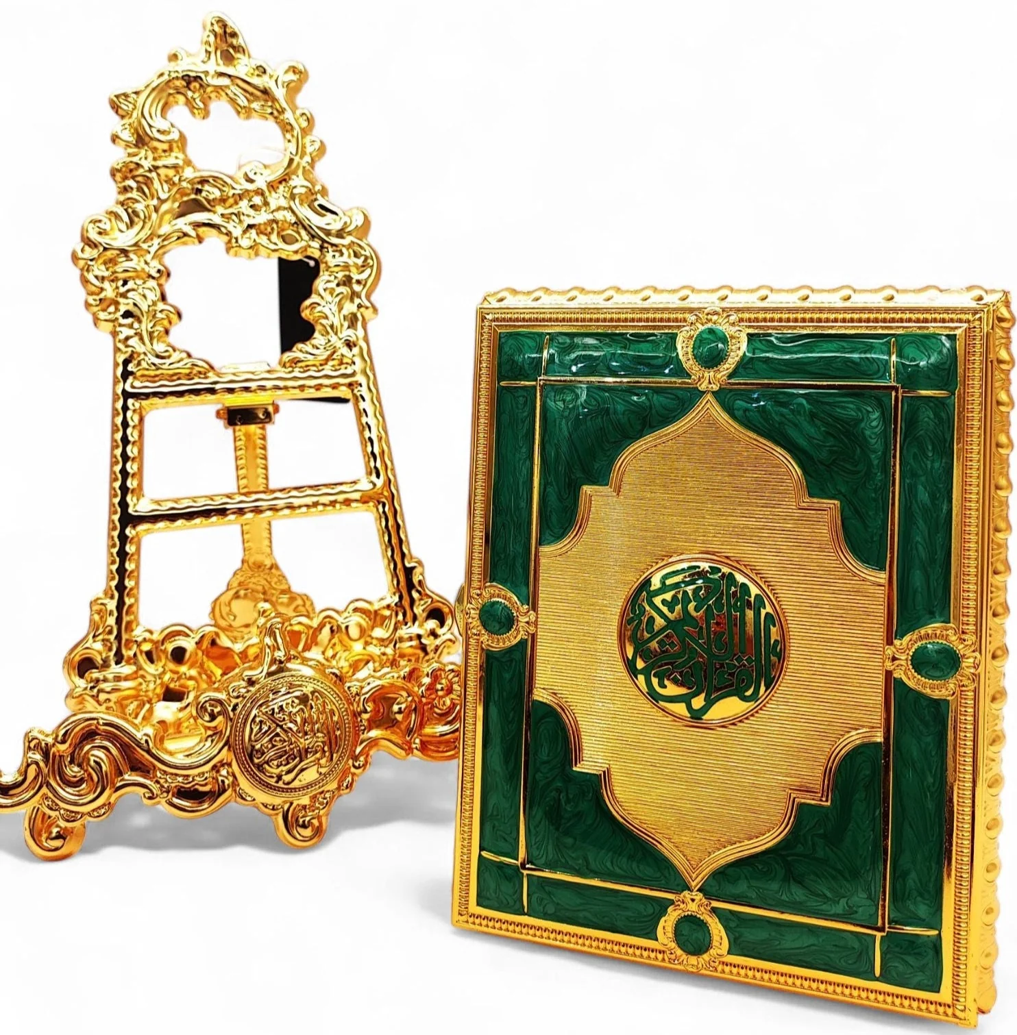 Quran Box With Stand Golden Green Medium 22x17cm - Image 3