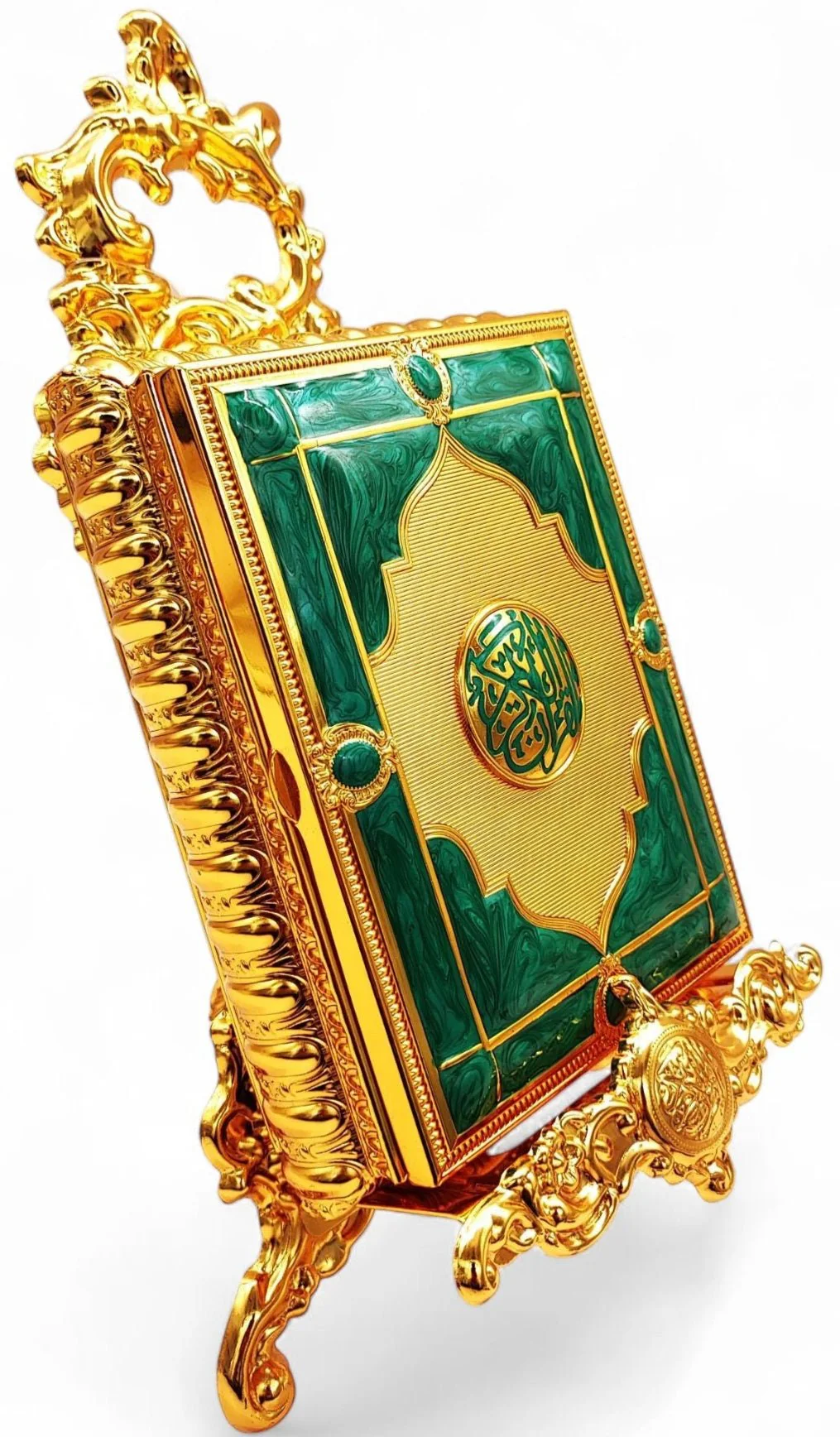 Quran Box With Stand Golden Green Small 17x12cm