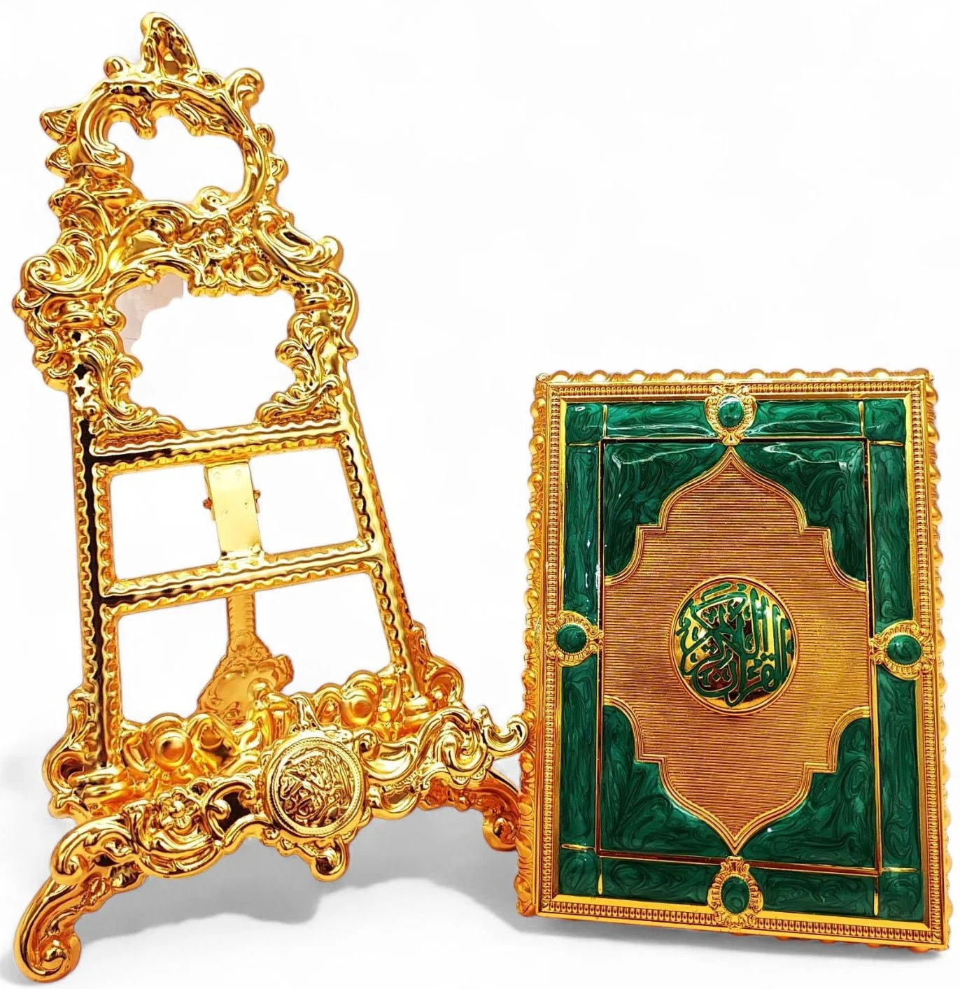 Quran Box With Stand Golden Green Small 17x12cm - Image 3