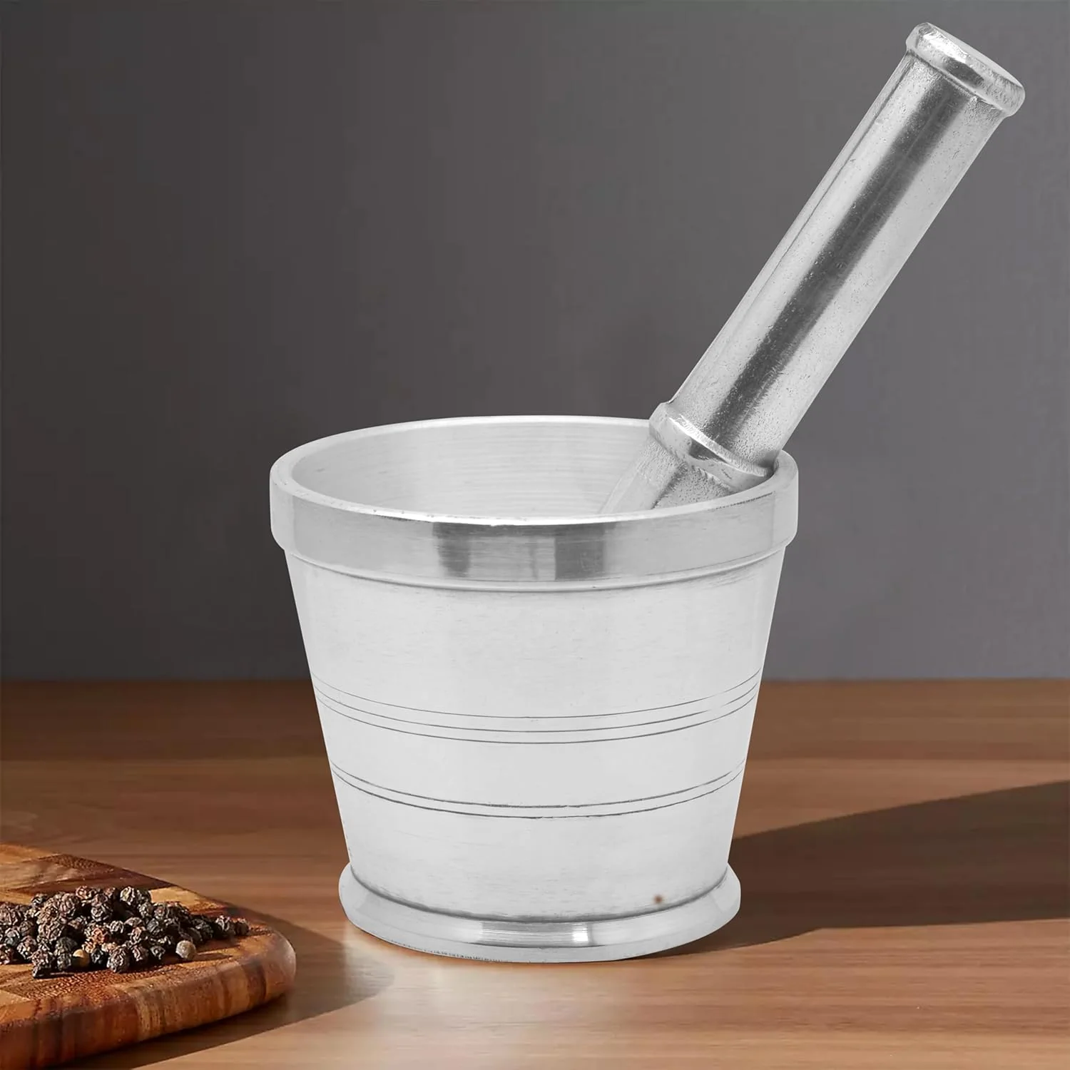 Raj Aluminium Mortar With Stand, Silver, RAM003, Garlic Crusher Manual Spices Grinder Chutney Maker Ideal for Ginger Garlic, Herbs Grinder-12CM - Image 3