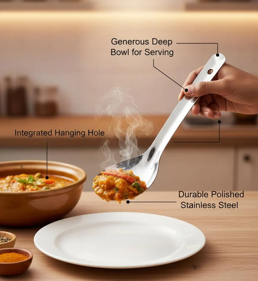 RAJ Extra-Large Stainless Steel Serving Spoon – Deep Float Design for Soups, Curries & Stews - Image 2