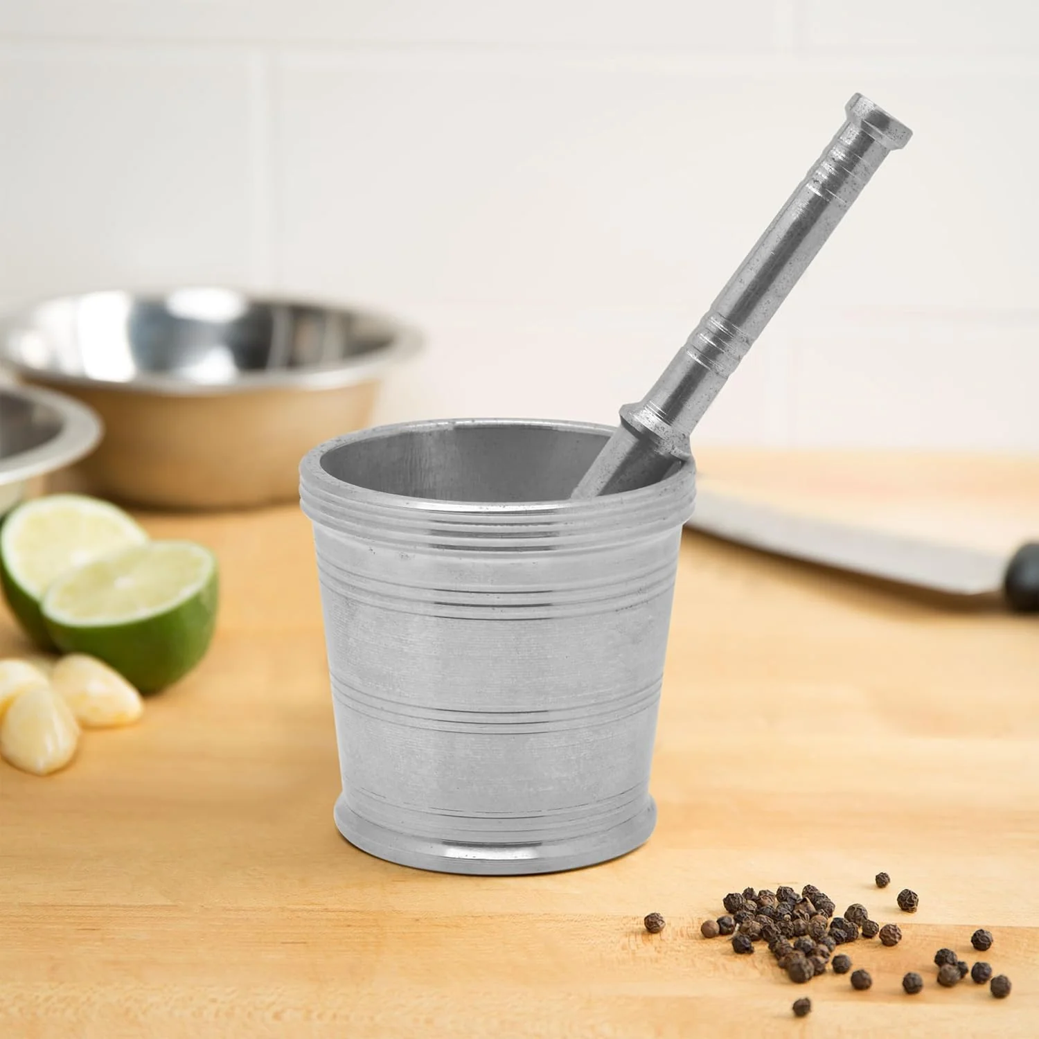 Raj Stainless Steel Mortar SM0004, Garlic Crusher , Manual Spices Grinder Chutney Maker Ideal for Ginger Garlic, Herbs Grinder-8.5CM(Large) - Image 3