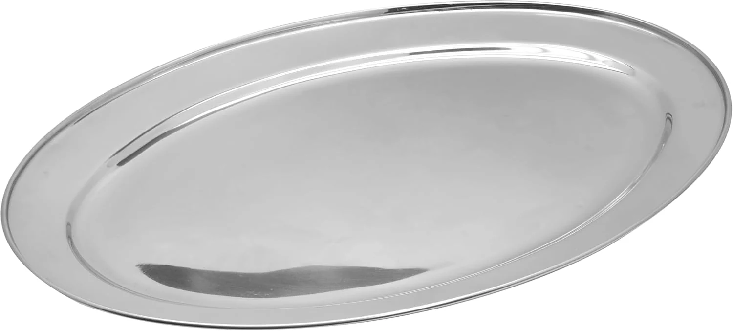 Raj Stainless Steel Oval Serving Tray OT0060, Rice Plate Salad Plate Side Plate Platter Serving Plate-60CM