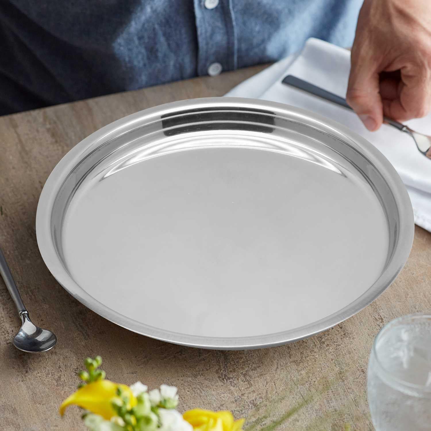 Raj Stainless Steel Round Dinner Plate Silver TP0012 Serveware Rice Plate-28CM - Image 3