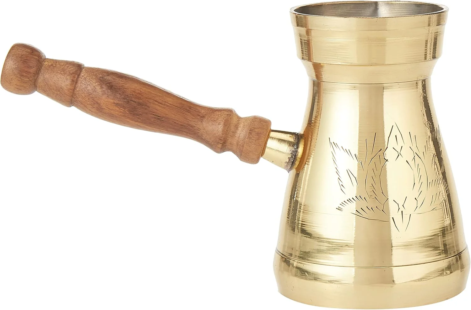 Raj Turkish Coffee Pot with wooden handle Elegant Gold - BTC007, Arabic, Morroccon, Greek Pot, Warmer for Butter, Chocolate and Milk, Stovetop Tea Pot-7CM
