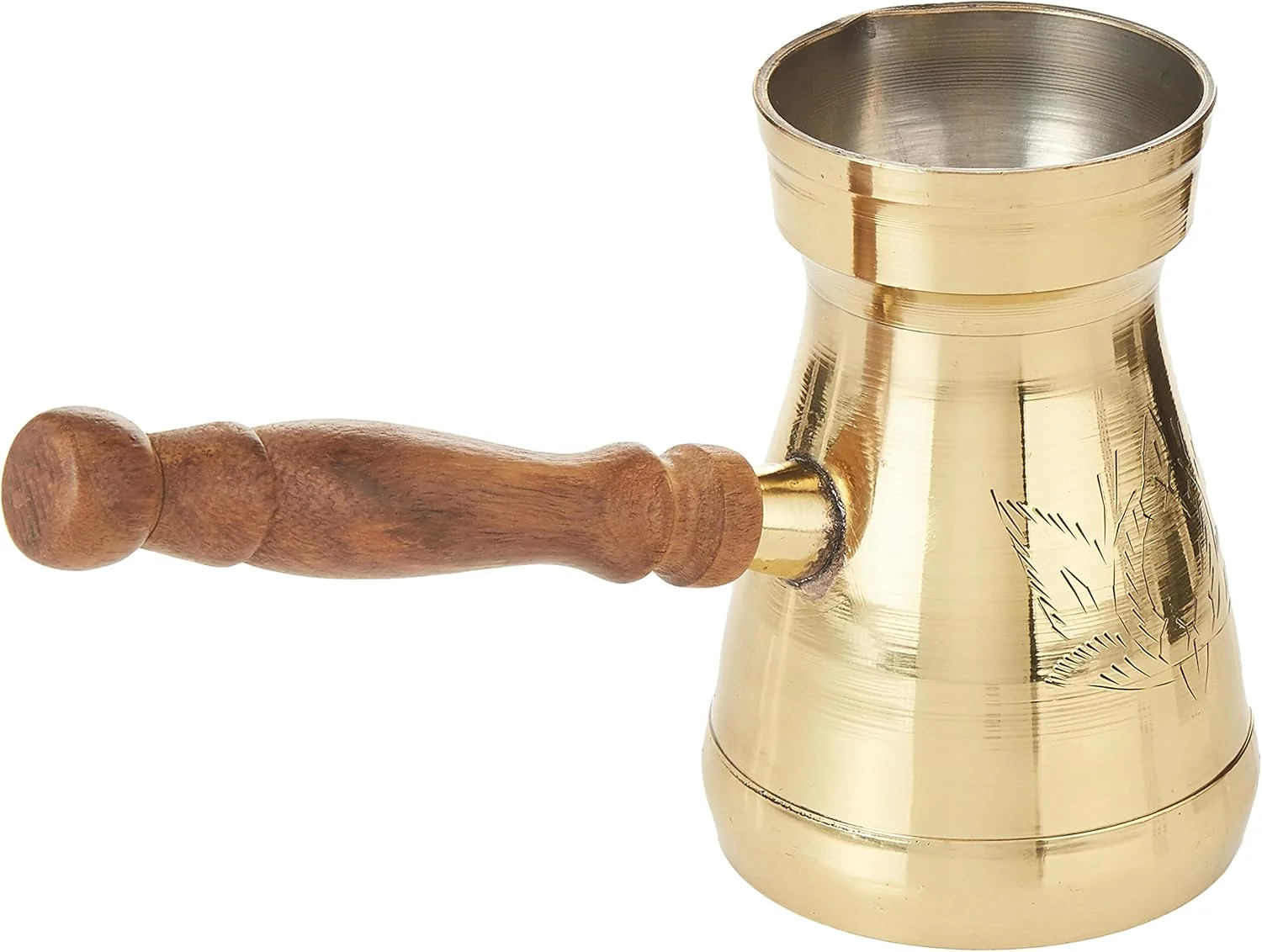 Raj Turkish Coffee Pot with wooden handle Elegant Gold - BTC007, Arabic, Morroccon, Greek Pot, Warmer for Butter, Chocolate and Milk, Stovetop Tea Pot-7CM - Image 2