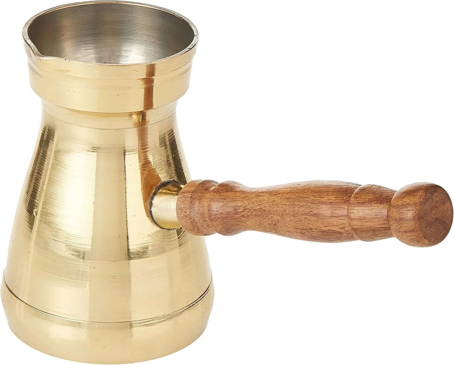 Raj Turkish Coffee Pot with wooden handle Elegant Gold - BTC007, Arabic, Morroccon, Greek Pot, Warmer for Butter, Chocolate and Milk, Stovetop Tea Pot-7CM - Image 3
