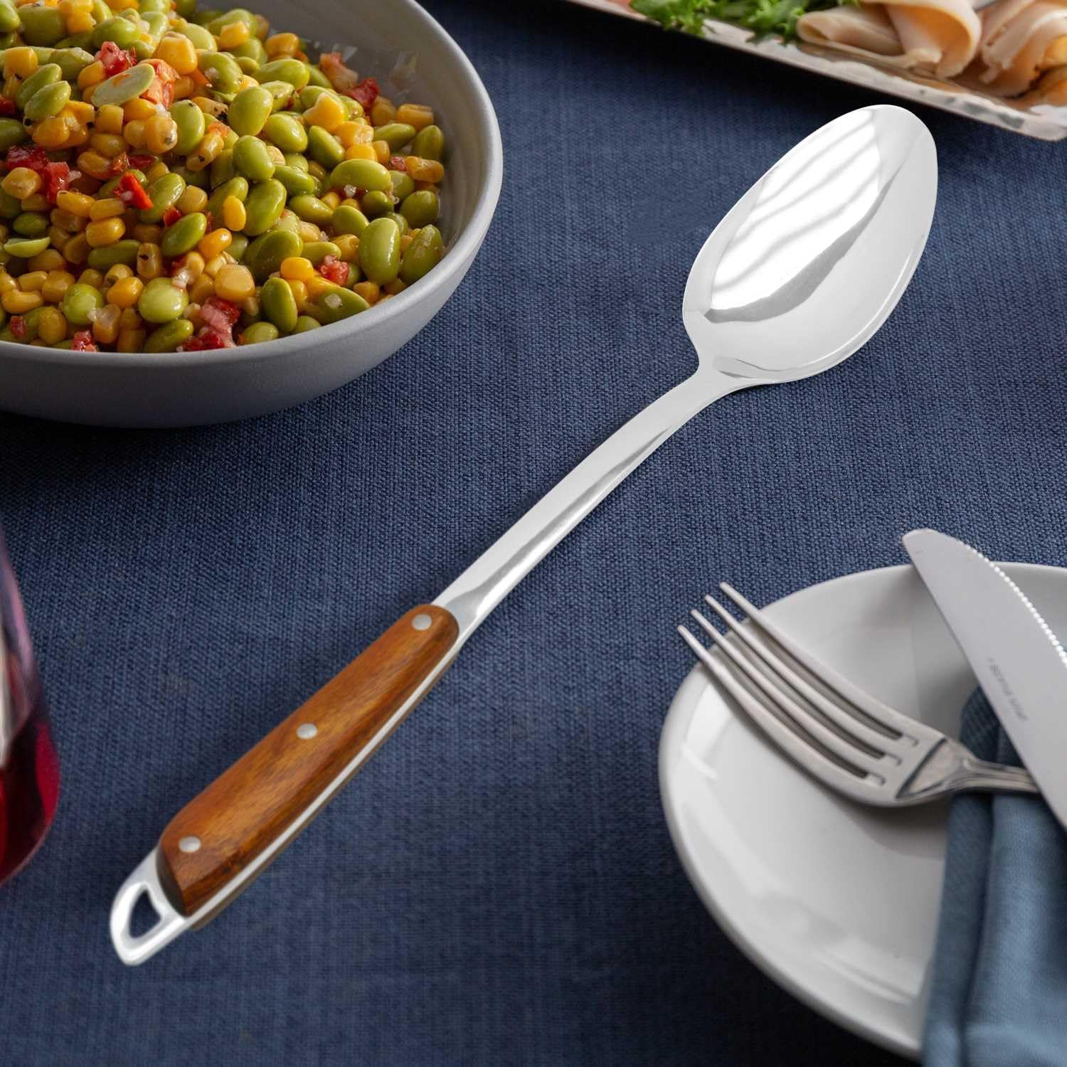 Raj Wooden Handle Basting Spoon 39 cm RNW001 – Multi-Purpose Cooking & Serving Spoon - Image 2