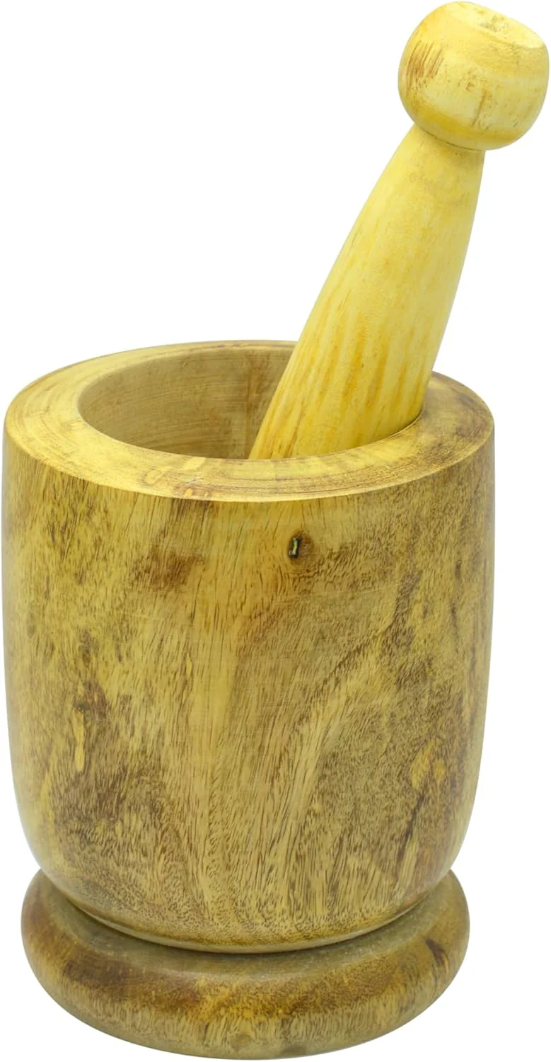 Raj Wooden Mortar And Pestle Set Wooden WMO003, Garlic Crusher , Manual Spices Grinder Chutney Maker Ideal for Ginger Garlic, Herbs Grinder-12CM
