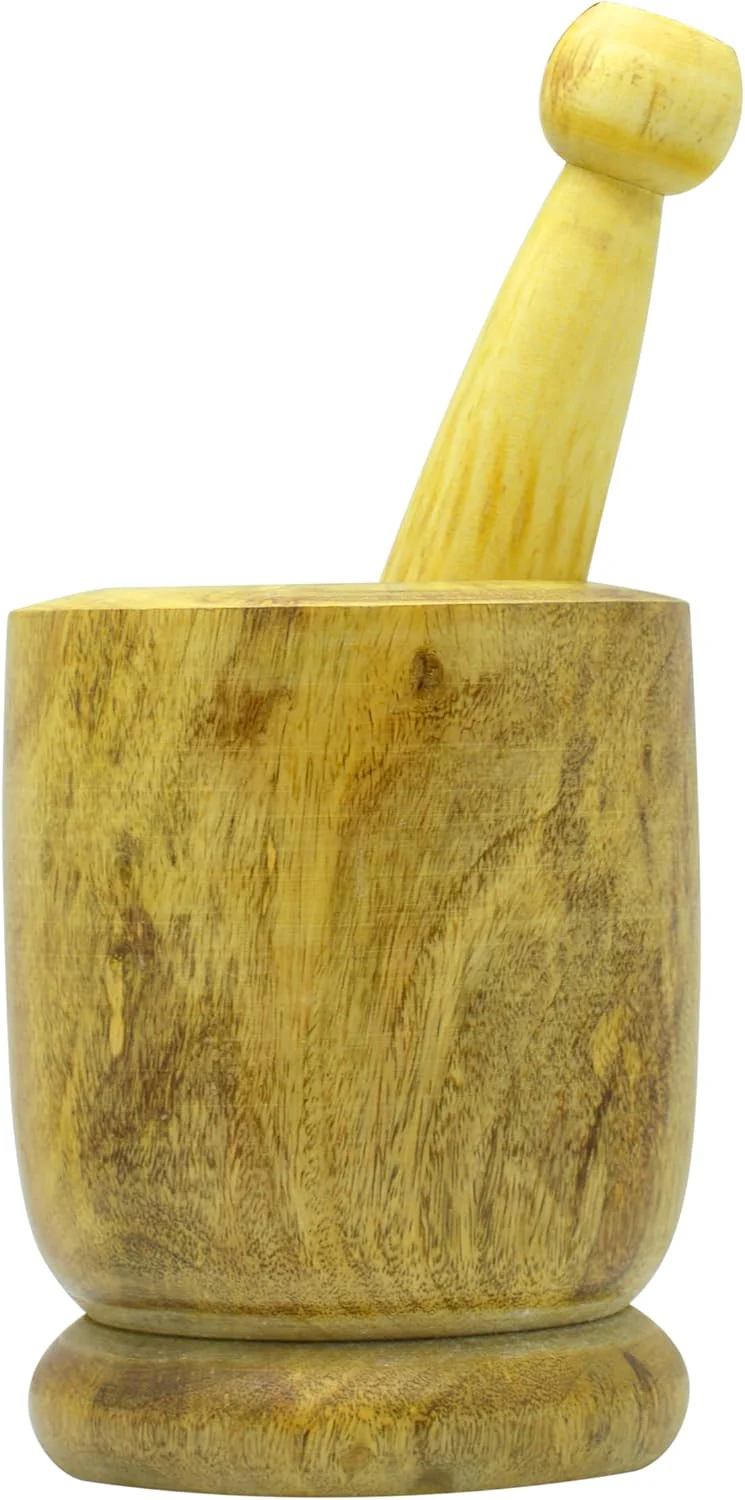 Raj Wooden Mortar And Pestle Set Wooden WMO003, Garlic Crusher , Manual Spices Grinder Chutney Maker Ideal for Ginger Garlic, Herbs Grinder-12CM - Image 2