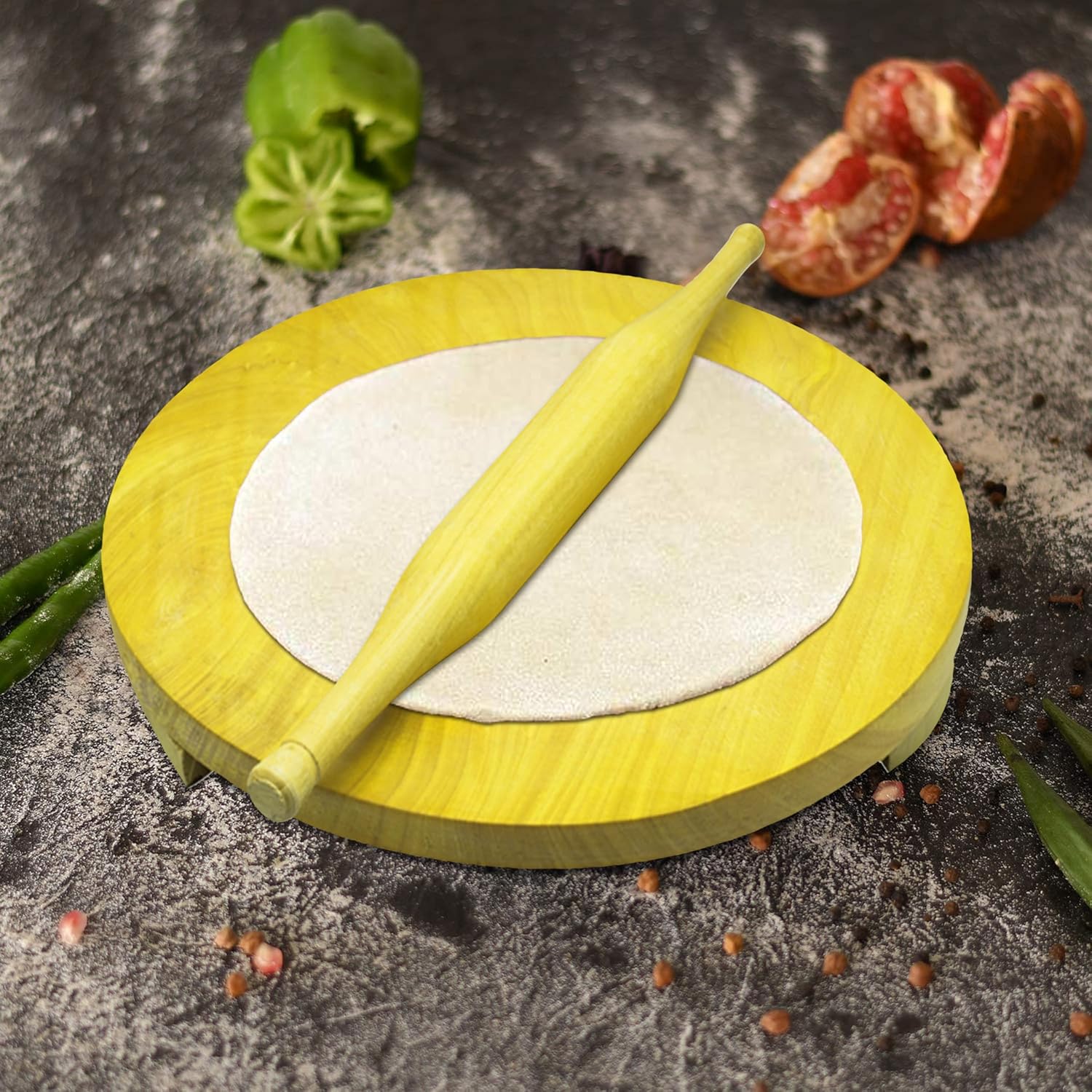 Raj Wooden Rolling Pin and Board Set Wooden WCB012 Chakla Belan Roti Roller Chapati Maker, Roti Maker, Tortilla Roller-12Inch - Image 3