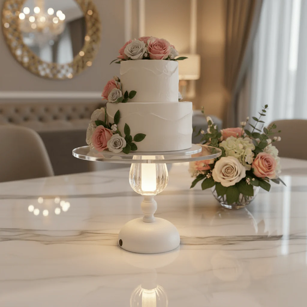RAZ Elegant LED Acrylic Cake Stand with Sturdy Metal Base – Modern Dessert Display Stand 30×20 cm - Image 2