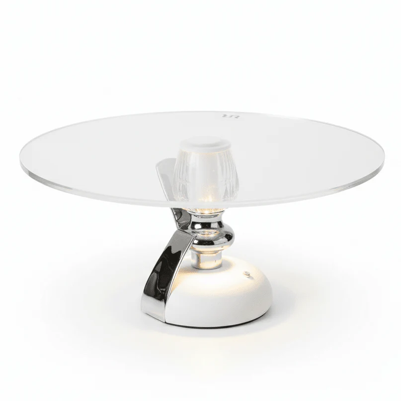 RAZ Premium Illuminated Acrylic Cake Stand with Metal Pedestal Base – LED Light Display for Cakes & Desserts 35×20 cm