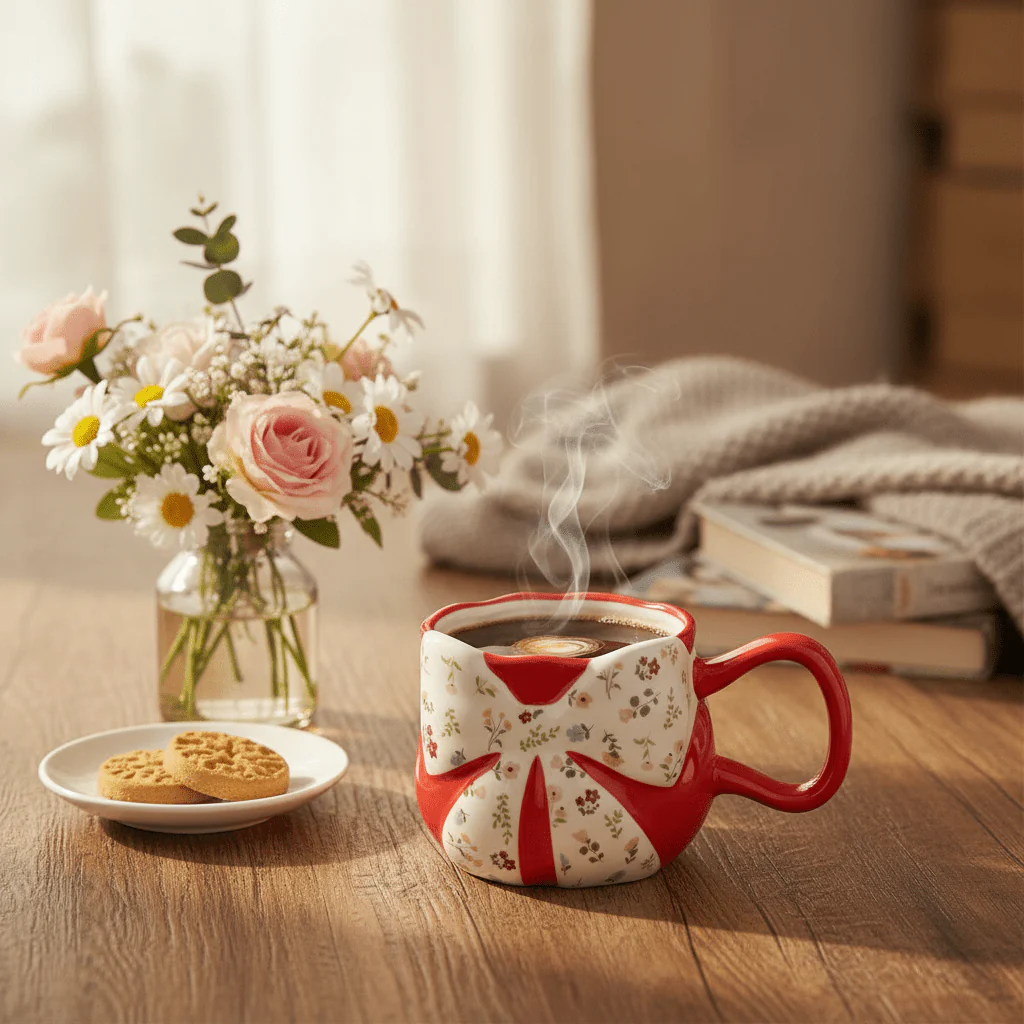 Red Bow Ceramic Mug — Floral Elegance Edition | 300ml - Image 2