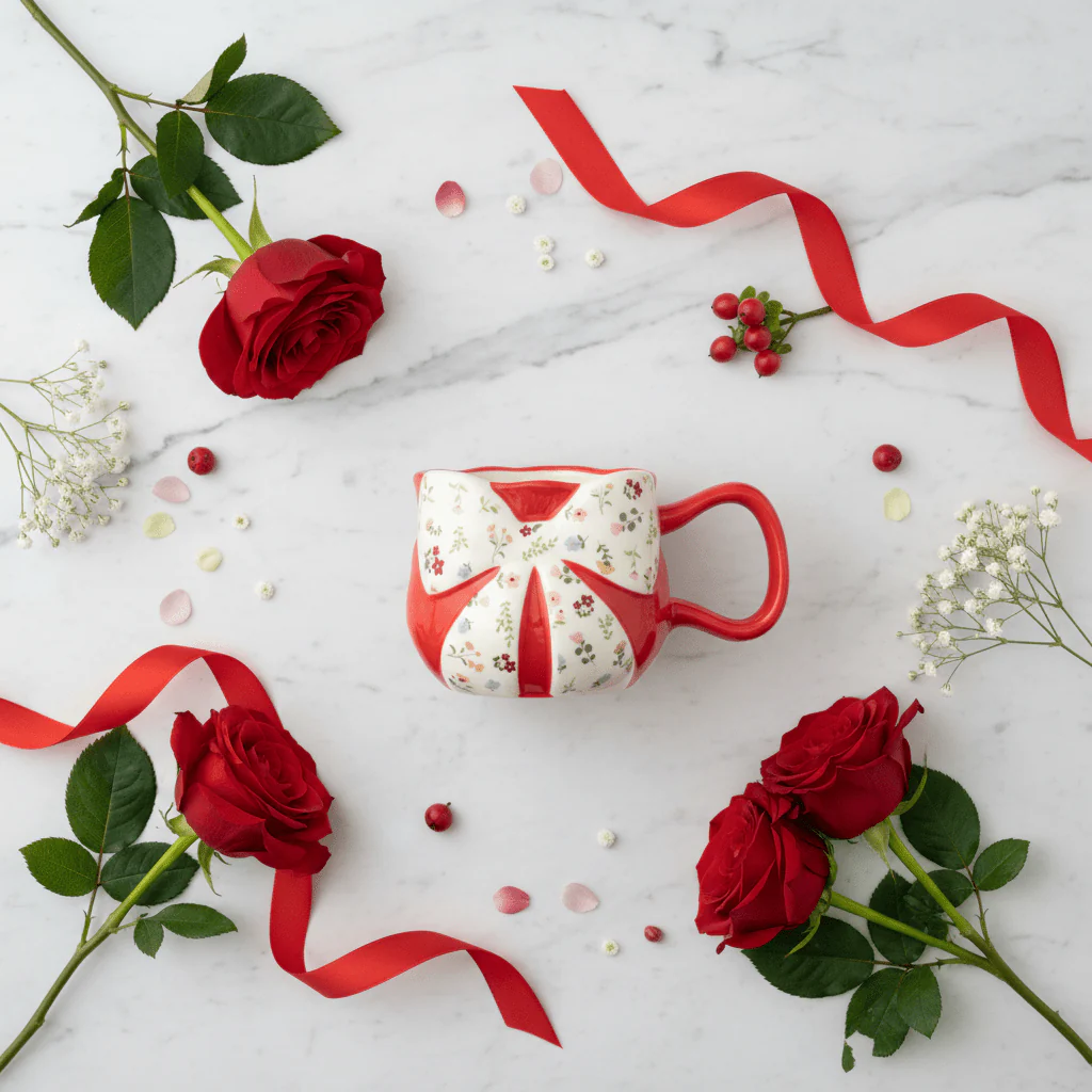 Red Bow Ceramic Mug — Floral Elegance Edition | 300ml - Image 3
