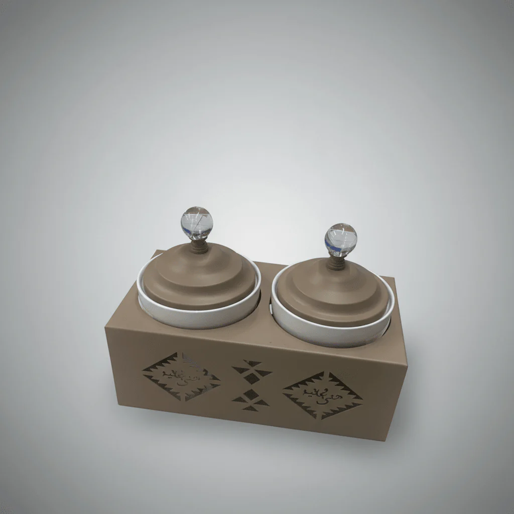 Red Home Elegant 2-Piece White Ceramic Cup Set with Durable Taupe Metal Stand and Matching Lids for Kitchen Storage and Serving (11.5 × 27 × 14 cm) - Image 4