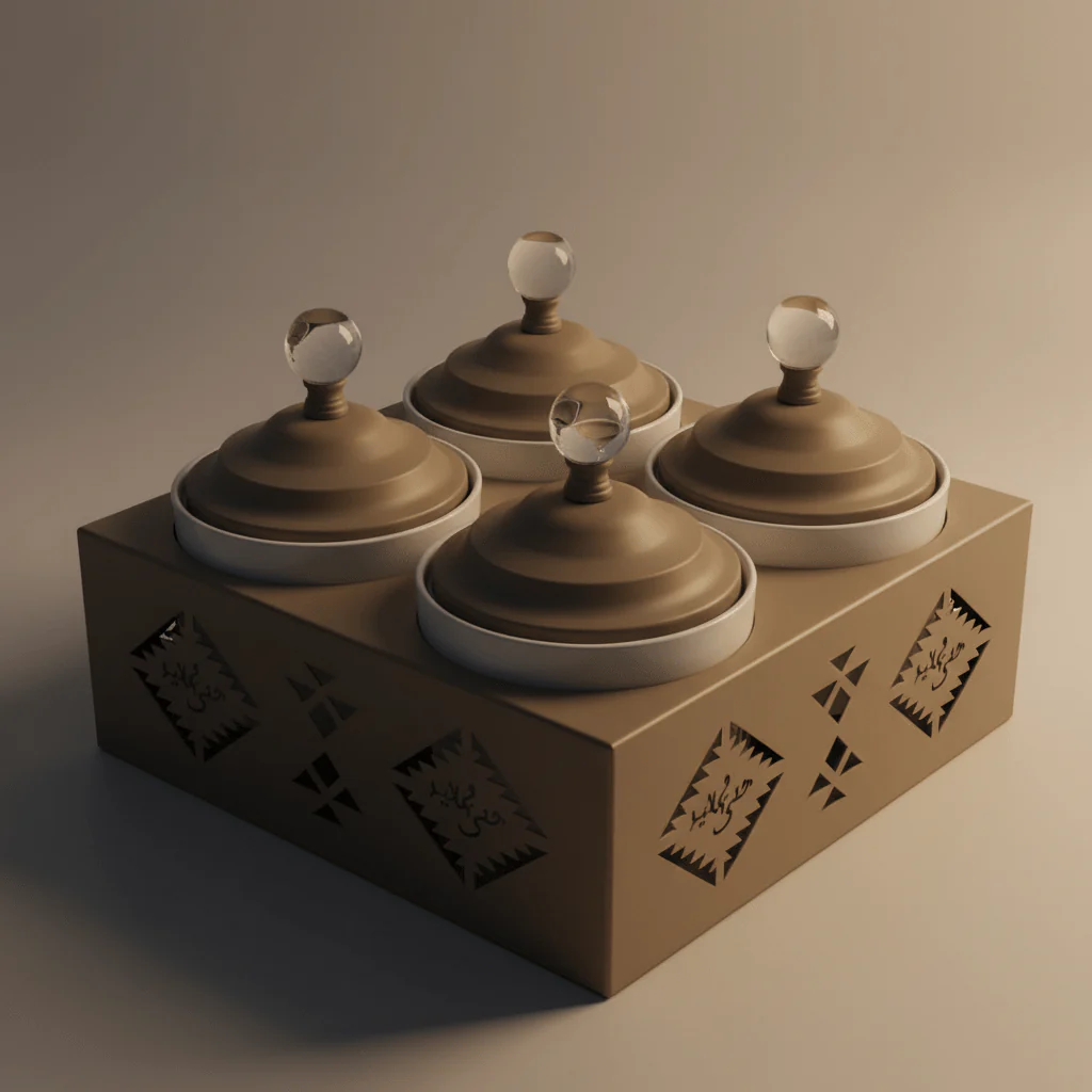 Red Home Luxury 4-Piece White Ceramic Cup Set with Sturdy Taupe Metal Holder and Fitted Lids for Modern Kitchen Storage (11.5 × 27 × 27 cm) - Image 3