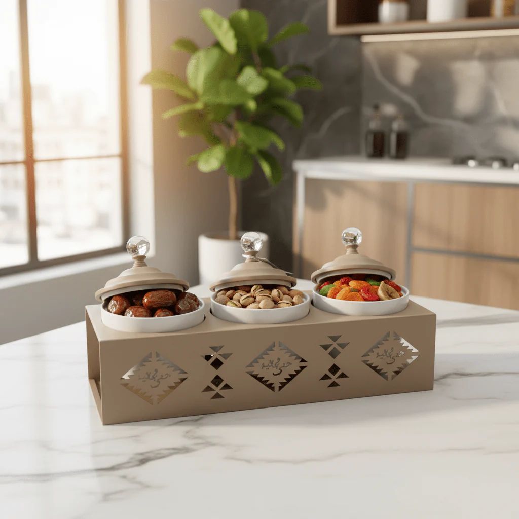 Red Home Premium 3-Piece White Ceramic Cup Collection with Taupe Metal Stand and Secure Lids for Organized Kitchen Display (11.5 × 40 × 14 cm) - Image 2