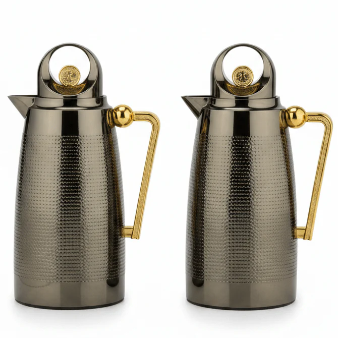 Red Home Premium Vacuum Flask with Gun Black and Gold Finish Durable Thermal Insulated Bottle 1+1 Liter