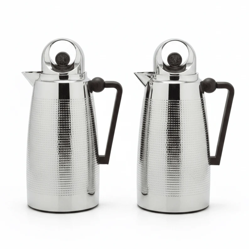 Red Home Stylish Vacuum Flask with Silver Body and Wooden Design Accent Modern Thermal Bottle 1+1 Liter