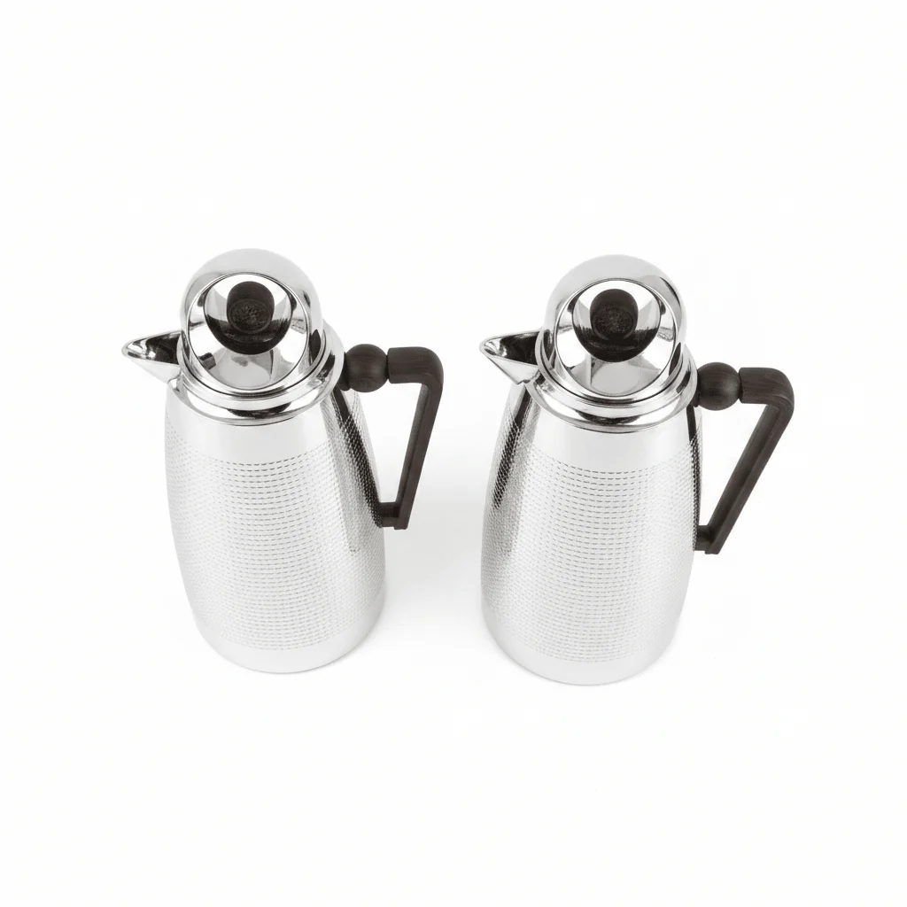 Red Home Stylish Vacuum Flask with Silver Body and Wooden Design Accent Modern Thermal Bottle 1+1 Liter - Image 2