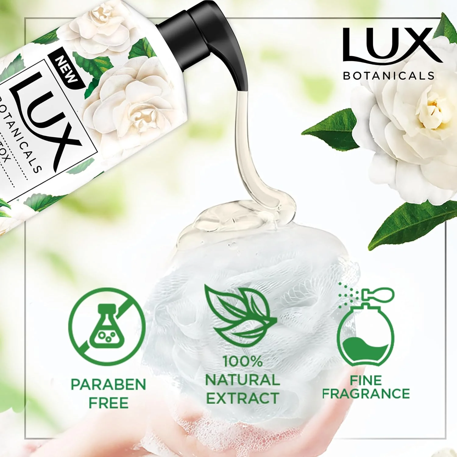 LUX Botanicals Perfumed Body Wash, Skin Detox, Camelia & Aloe Vera, with 100% natural extracts suitable for all skin types, 700ml - Image 3