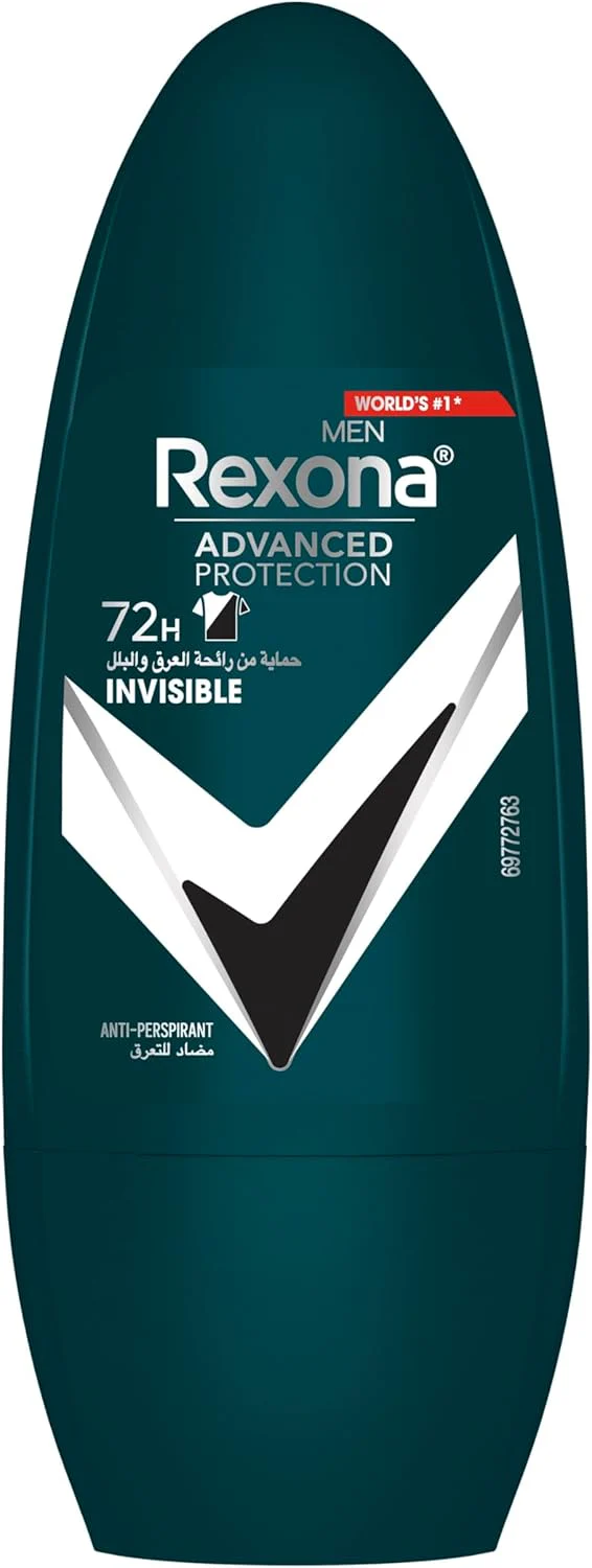 Rexona Men Antiperspirant Deodorant Roll On, 72 hour sweat & odor protection*, Antibacterial + Invisible, with MotionSense technology-50ML