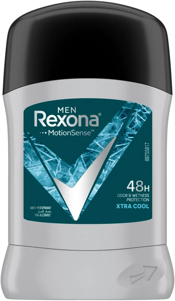 Rexona Men Antiperspirant Deodorant Stick, 48 hour odor & wetness protection, Xtra Cool, with MotionSense technology-40Grams