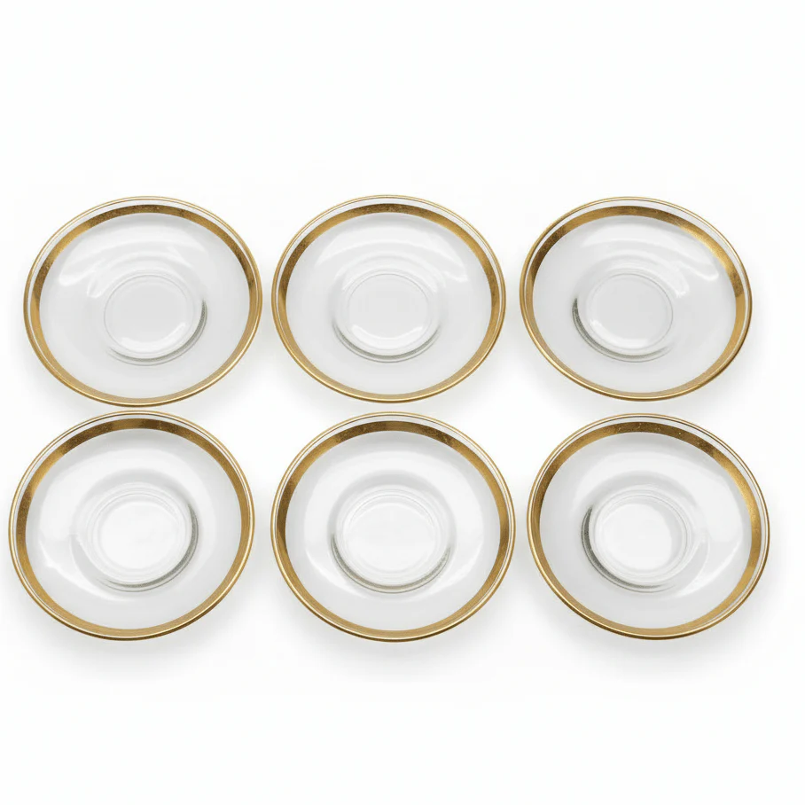 Rosella Gold Rim Decorative Saucers for Tea & Coffee Cups – Elegant Serving Set of 6