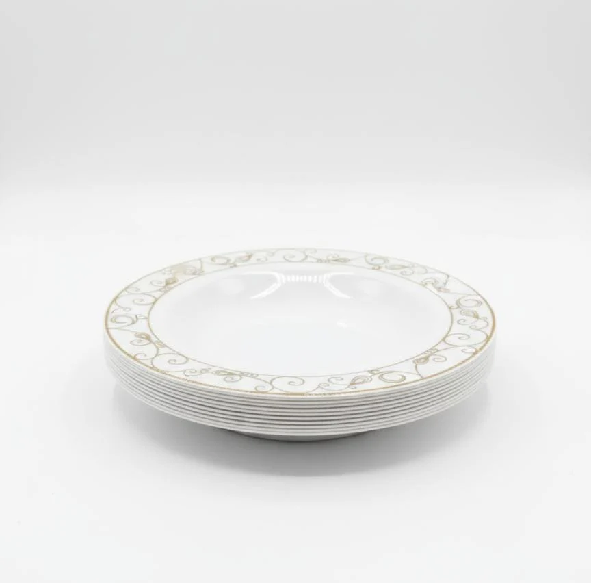 Rosymoment Premium 7.5" Heavyweight Disposable Plastic Bowls – Elegant Gold Unique Border Finish, 32g, Set of 10 Stylish Party Bowls - Image 2